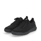 Schwarze waschbare Rieker Damen Slipper W1103-00 mit flexibler Sohle. Schuhpaar seitlich schräg.