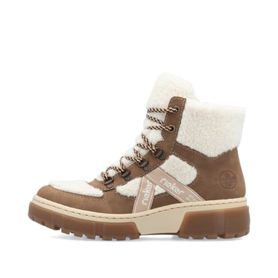 Rieker Damen Schnürstiefel hellbeige-kaffeebraun