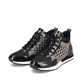 
Stahlschwarze remonte Damen Sneaker R2577-01 mit Schnürung und Reißverschluss. Schuhpaar schräg.