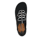 Schwarze Rieker Damen Slipper 52854-00 mit ultra leichter Sohle sowie Gummizug. Schuh von oben.