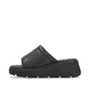 Schwarze Rieker Damen Pantoletten W1551-00 mit flexibler Sohle. Schuh Außenseite.