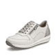Weiße Rieker Damen Sneaker Low N1100-80 mit Reißverschluss sowie Extraweite H. Schuh seitlich schräg.