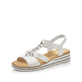 Weiße Rieker Keilsandaletten V0687-80 mit Elastikeinsatz sowie Schmuckelementen. Schuh seitlich schräg.