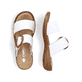Weiße Rieker Damen Pantoletten 60894-80 mit einem Klettverschluss. Schuh von oben, liegend.