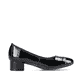 Glanzschwarze Rieker Damen Pumps 49260-04 mit einer Profilsohle mit Blockabsatz. Schuh Innenseite