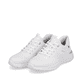 Weiße Rieker Damen Sneaker Low W0402-81 mit flexibler und ultra leichter Sohle. Schuhpaar seitlich schräg.