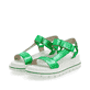 Grüne Rieker Damen Riemchensandalen W1651-52 mit einer flexiblen Sohle. Schuhpaar seitlich schräg.