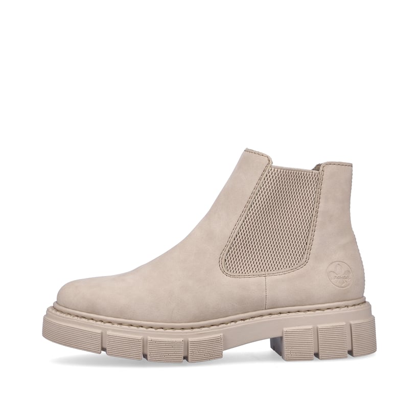 
Cremebeige Rieker Damen Chelsea Boots M3854-62 mit einer schockabsorbierenden Sohle. Schuh Außenseite