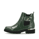 Tannengrüne remonte Chelsea Boots D8684-54 mit goldenem Schmuckelement. Schuh Außenseite.