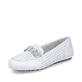 Weiße Rieker Damen Loafer 46885-80 mit einer extra weichen Decksohle. Schuh seitlich schräg.