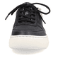 
Tiefschwarze Rieker Damen Sneaker Low L9803-00 mit Schnürung und Reißverschluss. Schuh von vorne.