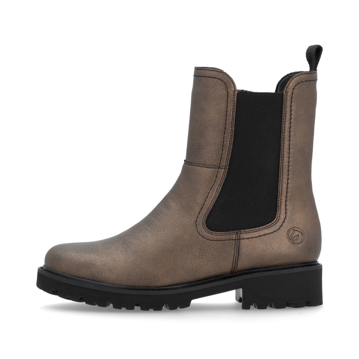 Braune remonte Chelsea Boots D8694-90 mit Reißverschluss sowie Komfortweite G. Schuh Außenseite.