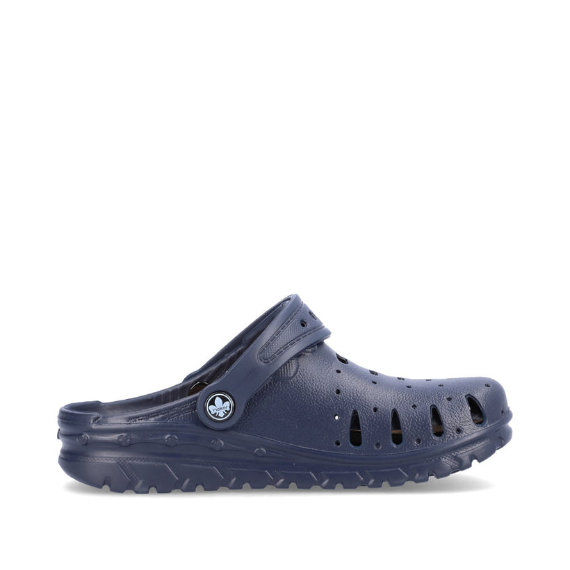 Marineblaue Rieker Damen Clogs P6275-14 mit Extraweite sowie einer flexiblen Sohle. Schuh Innenseite.