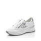 Weiße Rieker Damen Sneaker Low N4322-80 mit Reißverschluss sowie Komfortweite G. Schuh seitlich schräg.