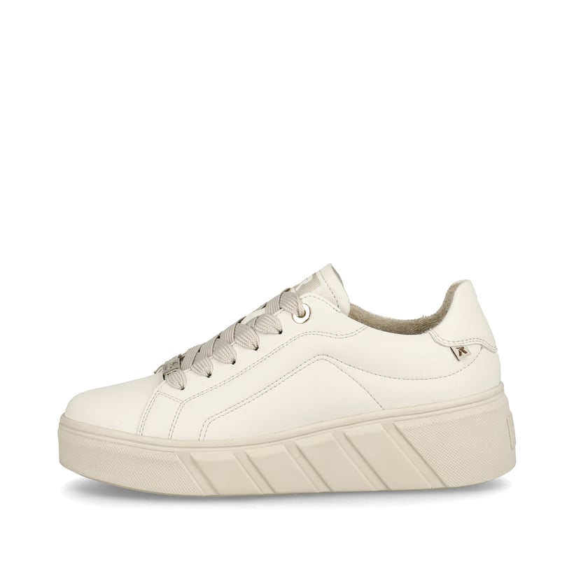 Weiße Rieker Damen Sneaker Low W0503-80 mit ultra leichter Plateausohle. Schuh Außenseite.