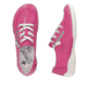 Magentafarbene Rieker Damen Schnürschuhe 58822-31 mit einem Reißverschluss. Schuh von oben, liegend.