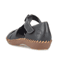 Schwarze Rieker Damen Riemchensandalen M1675-00 mit einem Klettverschluss. Schuh von hinten.