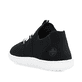 Schwarze Rieker Damen Slipper 52854-00 mit ultra leichter Sohle sowie Gummizug. Schuh von hinten.