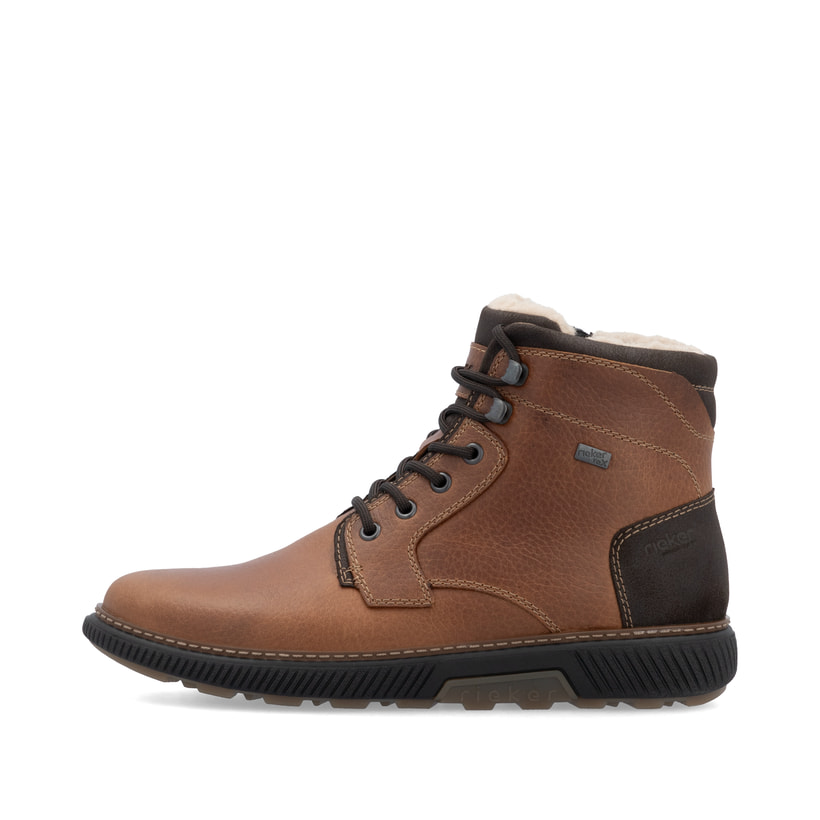 Braune Rieker Herren Schnürstiefel B3333-22 mit wasserabweisender TEX-Membran. Schuh Außenseite.