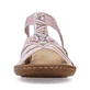 Pastellrosane Rieker Damen Riemchensandalen 60801-30 mit einem Elastikeinsatz. Schuh von vorne.