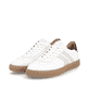 Weiße Rieker Herren Sneaker Low U0707-80 im Retro-Look mit weißen Streifen an der Seite sowie einer Schnürung. Schuhpaar seitlich schräg.
