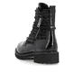 Lackschwarze vegane remonte Damen Schnürstiefel D8659-03 mit Textprint. Schuh von hinten.