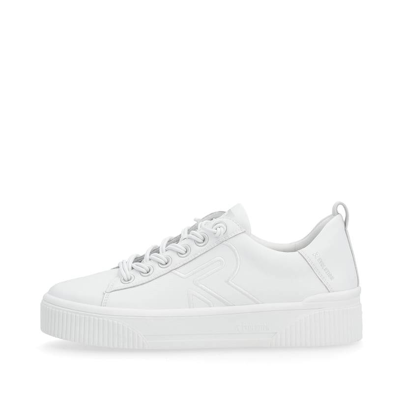 Weiße Rieker Damen Sneaker Low W0705-80 mit strapazierfähiger Sohle. Schuh Außenseite.