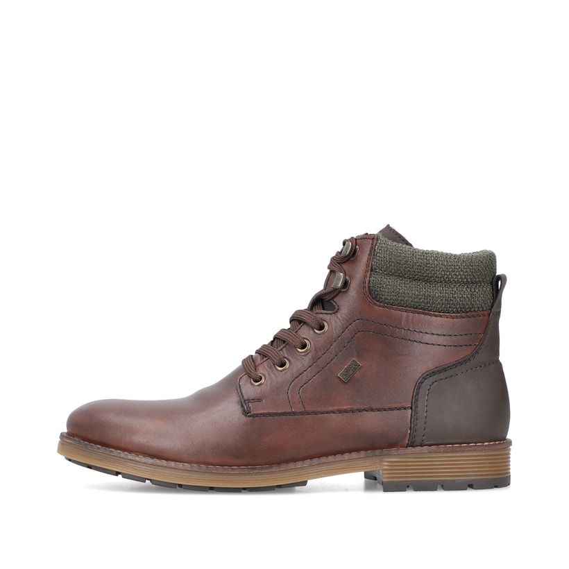 Braune Rieker Herren Schnürstiefel F4544-25 mit wasserabweisender TEX-Membran. Schuh Außenseite.