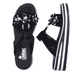 Schwarze Rieker Damen Pantoletten V0228-01 mit einem Klettverschluss. Schuh von oben, liegend.