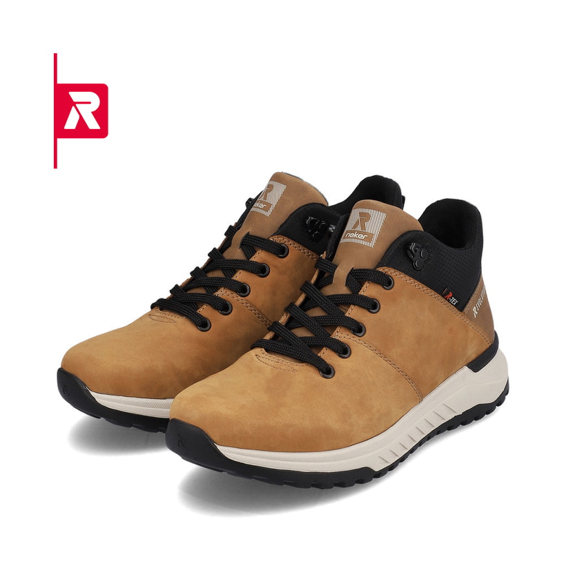 Braune Rieker EVOLUTION Herren Sneaker U0163-68 mit einer super leichten Sohle. Schuhpaar schräg.