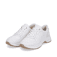 
Blütenweiße remonte Damen Sneaker D0G04-80 mit Schnürung sowie einer flexiblen Sohle. Schuhpaar schräg.