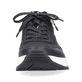 
Nachtschwarze Rieker Damen Sneaker Low M6601-00 mit einer Profilsohle mit Keilabsatz. Schuh von vorne.