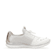Weiße Rieker Damen Slipper L3294-80 mit einer Gummischnürung. Schuh Innenseite.