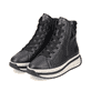 Schwarze Rieker Damen Sneaker High W0962-00 mit TR-Sohle mit leichtem EVA-Inlet. Schuhpaar seitlich schräg.