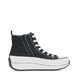 Schwarze Rieker Damen Sneaker High 90010-00 mit einer Plateausohle. Schuh Innenseite.