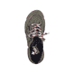 Khakigrüne Rieker Damen Slipper 45973-54 mit Elastikeinsatz sowie einer leichten Sohle. Schuh von oben.