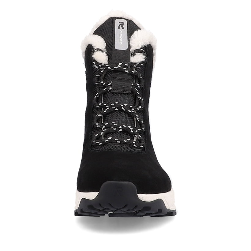 Schwarze Rieker EVOLUTION Damen Stiefel W0060-00 mit einer super leichten Sohle. Schuh von vorne.