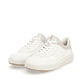 Weiße Rieker Damen Sneaker Low 41910-80 mit super leichter und flexibler Sohle. Schuhpaar seitlich schräg.