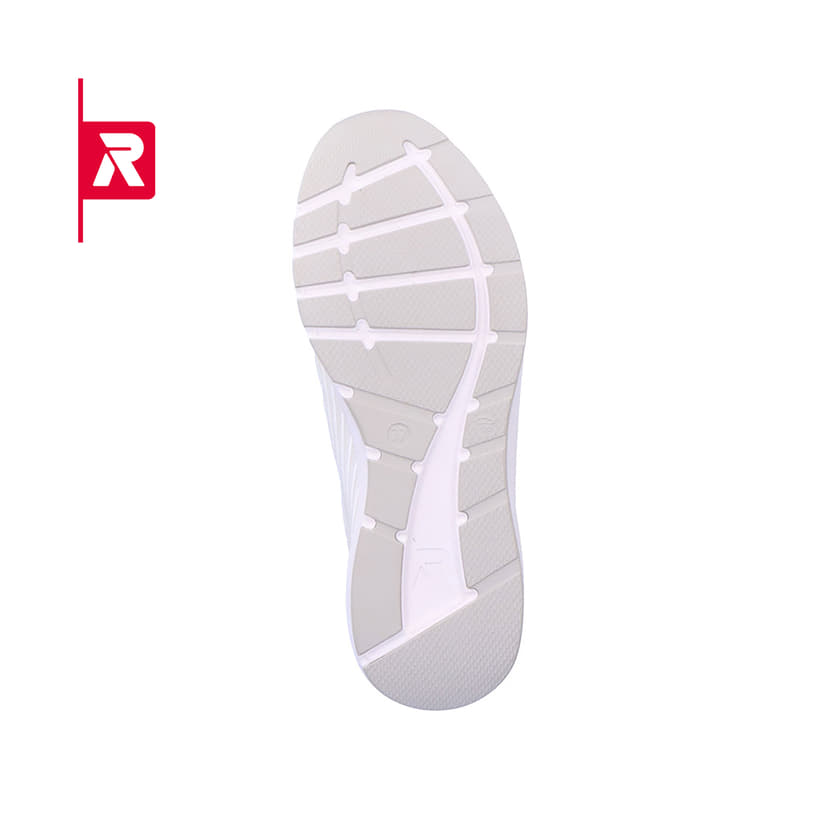 Frostweiße Rieker EVOLUTION Damen Sneaker 40108-80 mit einer flexiblen Sohle. Schuh Laufsohle.