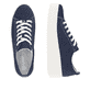 Blaue remonte Damen Sneaker D1C03-14 mit Schnürung sowie Ziernähten. Schuh von oben, liegend.
