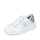 Weiße Rieker Damen Sneaker Low N5440-80 mit Schnürung sowie Ziernähten. Schuh seitlich schräg.