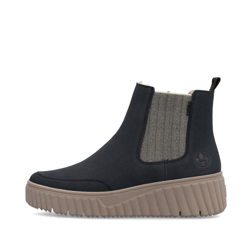 Nachtschwarze Rieker Damen Chelsea Boots N2553-14 mit einem Reißverschluss. Schuh Außenseite.