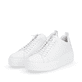 Weiße Rieker Damen Sneaker Low W0500-81 mit ultra leichter und dämpfender Sohle. Schuhpaar seitlich schräg.