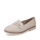 Beige Rieker Damen Loafer 45300-62 mit einem Elastikeinsatz. Schuh seitlich schräg.
