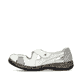 Weiße Rieker Damen Slipper 46367-80 mit einem Klettverschluss. Schuh Außenseite.