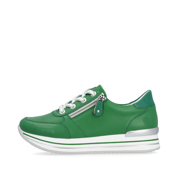 Grüne remonte Damen Sneaker D1302-52 mit Reißverschluss sowie Komfortweite G. Schuh Außenseite.