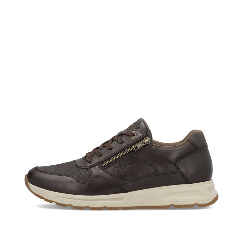 Espressobraune Rieker Herren Sneaker Low B0701-25 mit einem Reißverschluss. Schuh Außenseite.