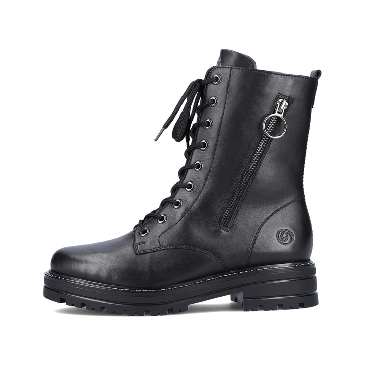 
Tiefschwarze remonte Damen Schnürstiefel D2281-01 mit Schnürung und Reißverschluss. Schuh Außenseite