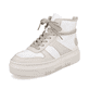 Weiße Rieker Damen Sneaker High M1907-80 mit ultra leichter Plateausohle. Schuh seitlich schräg.