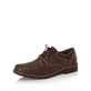 
Nougatbraune Rieker Herren Schnürschuhe 13200-24 mit Schnürung sowie einer Profilsohle. Schuh seitlich schräg